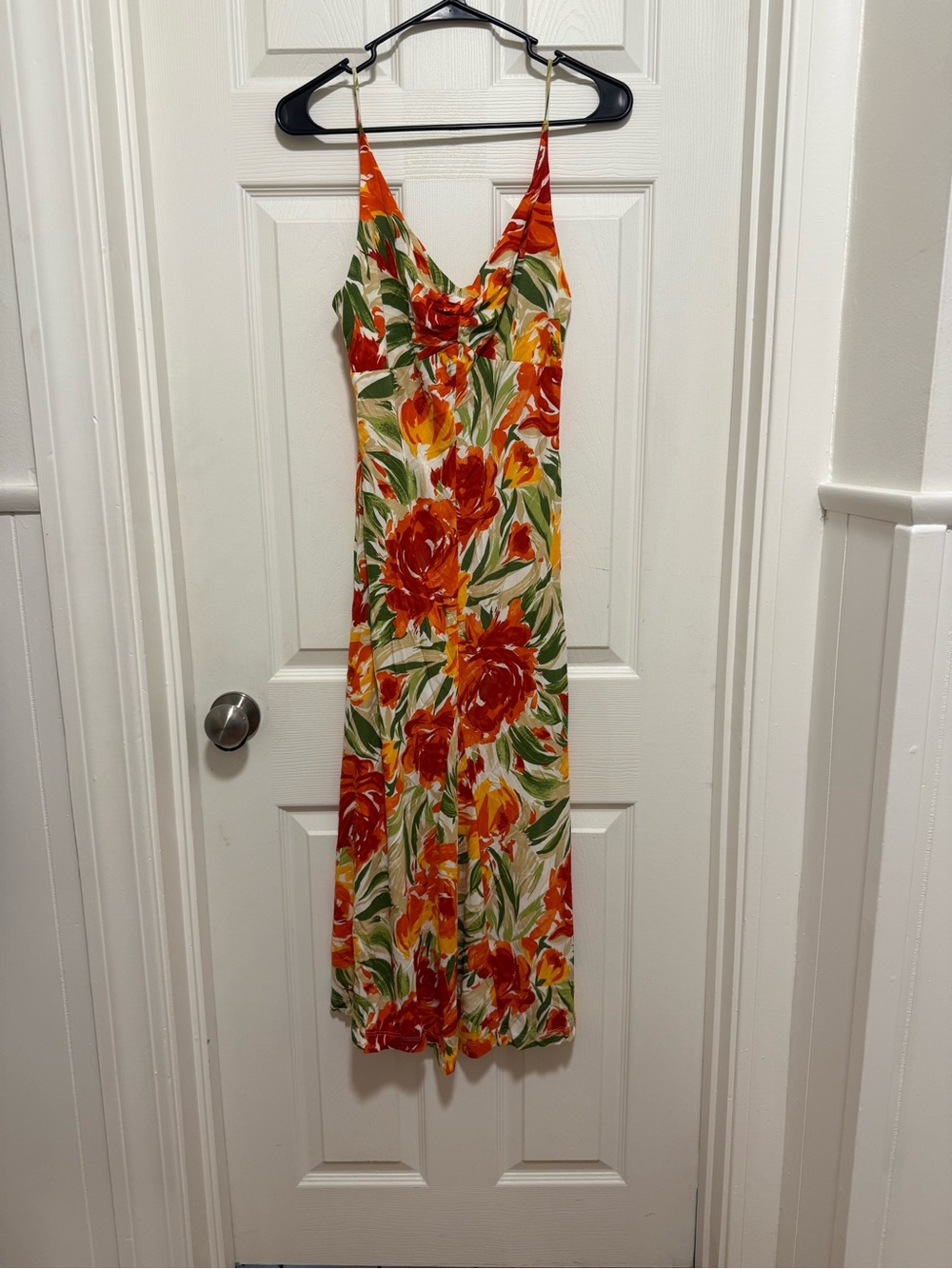 Floral V-Neck Slip Dress in Red & Green size XS